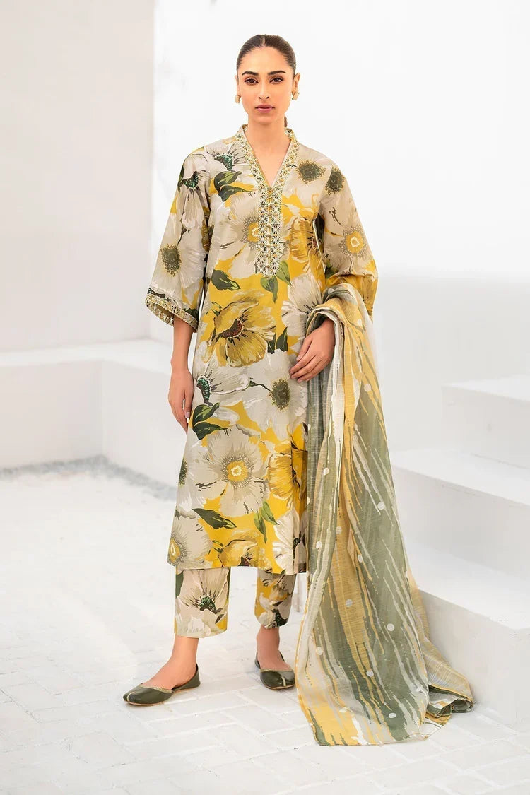 BAROUQE-3PC KARANDI PRINTED SHIRT WITH KARANDI PRINTED DUPATTA AND TROUSER