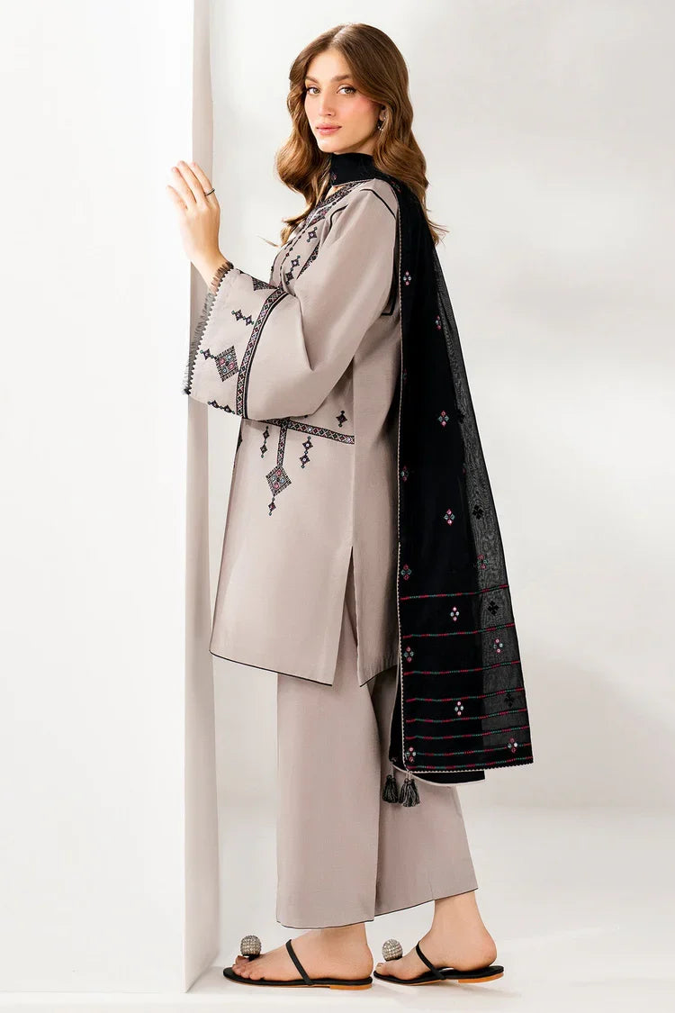 3PC DHANAK EMBROIDERED SHIRT WITH  EMB DUPATTA AND TROUSER