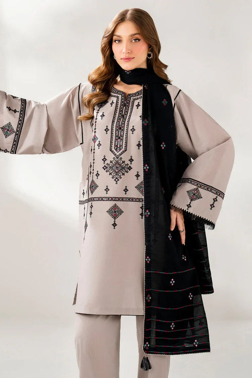 3PC DHANAK EMBROIDERED SHIRT WITH  EMB DUPATTA AND TROUSER