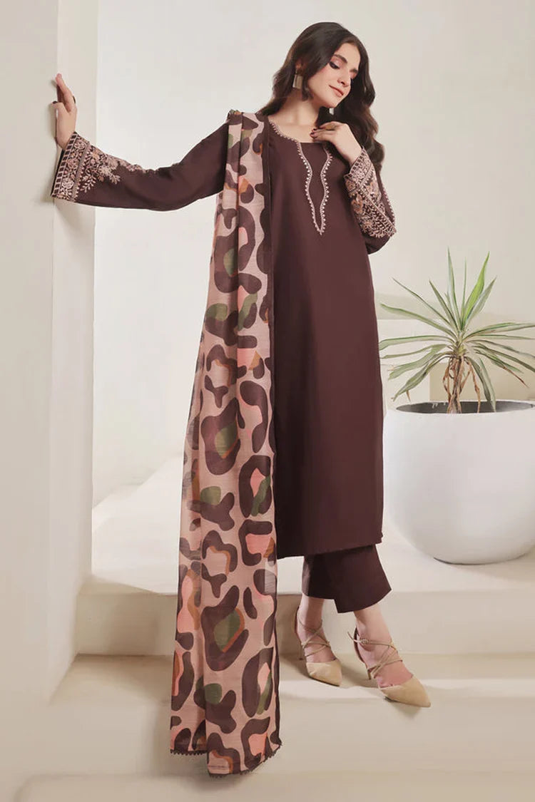 3PC DHANAK EMBROIDERED SHIRT WITH COURTRAI PRINTED SHAWL AND TROUSER