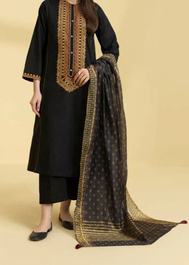 Embroidered 3pc Marina Dress With Printed Shawl.