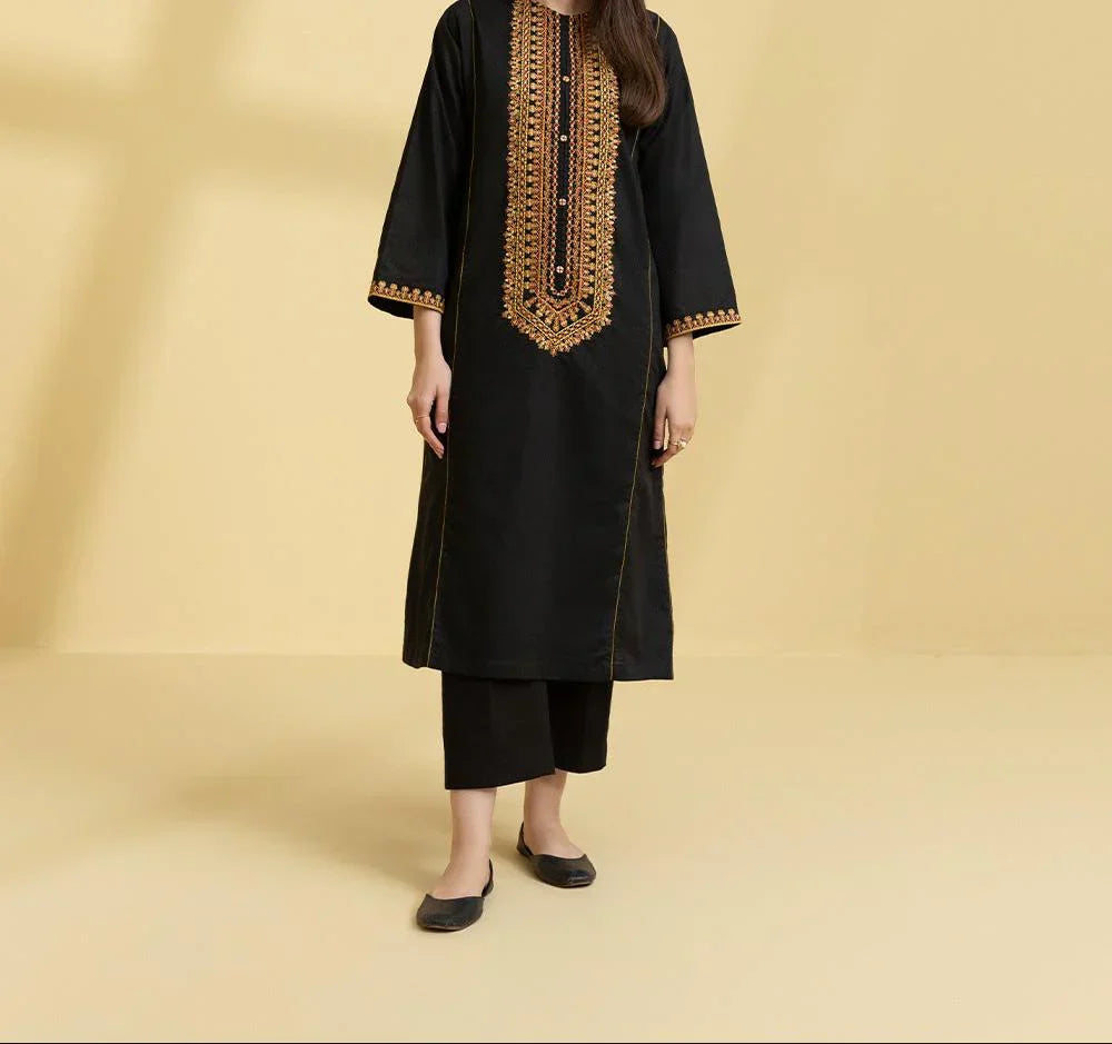 Embroidered 3pc Marina Dress With Printed Shawl.