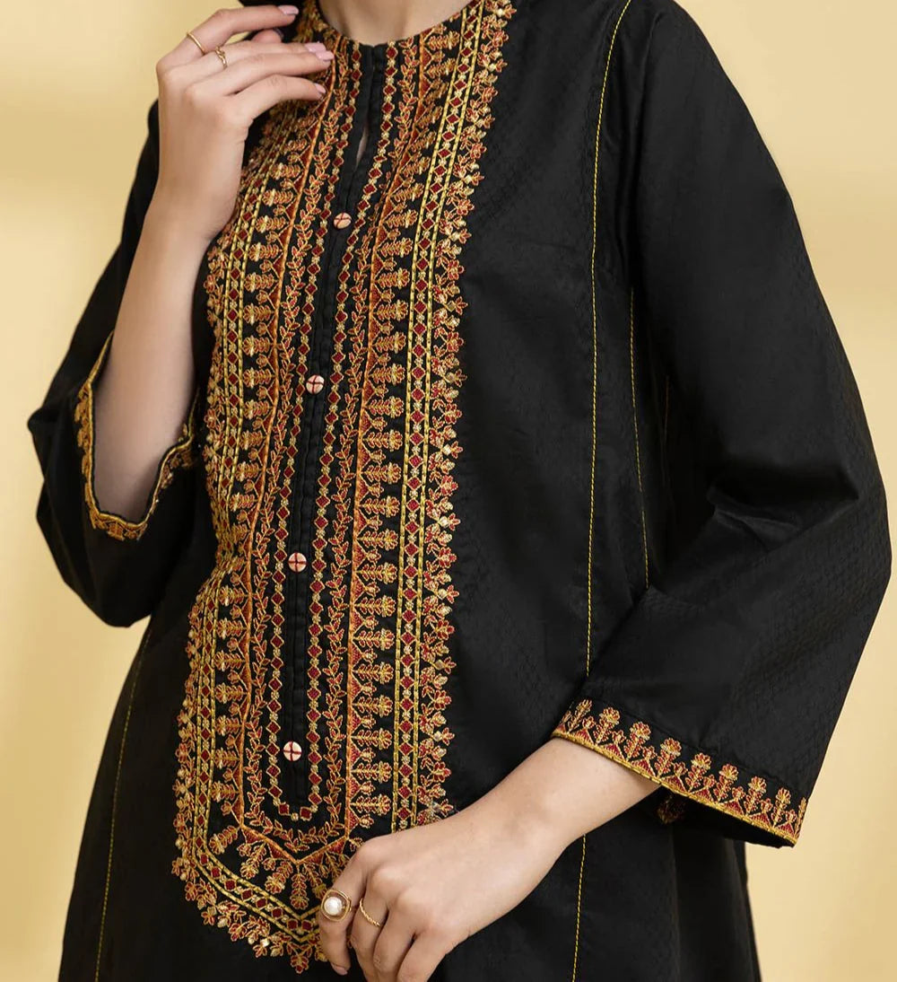 Embroidered 3pc Marina Dress With Printed Shawl.