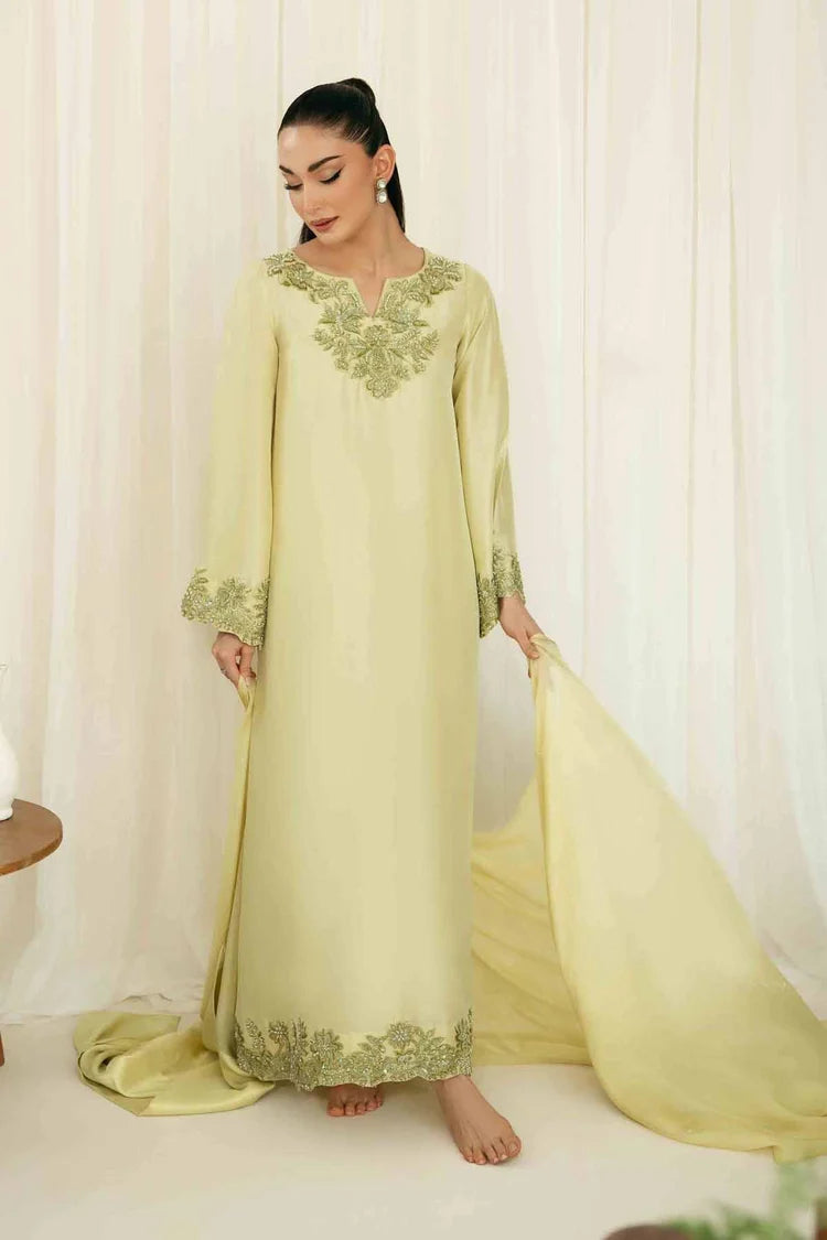 KAIDA-3PC-RAW SILK HAND EMBELLISHED SHIRT EMBROIDERED SOFT SILK DUPATTA AND RAW SILK TROUSER
