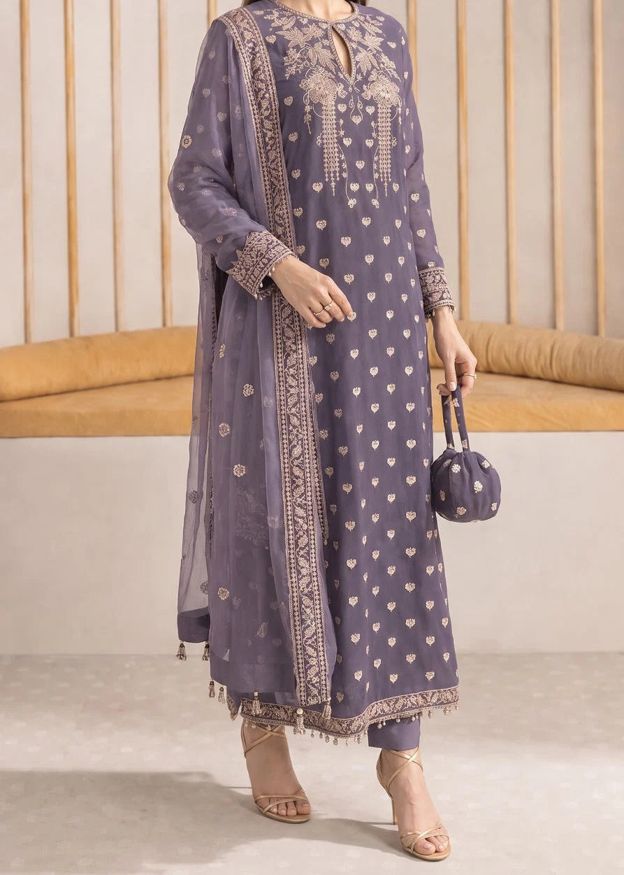 Embroidered 3pc Marina Dress With Embroidered Khadi Net Dupatta