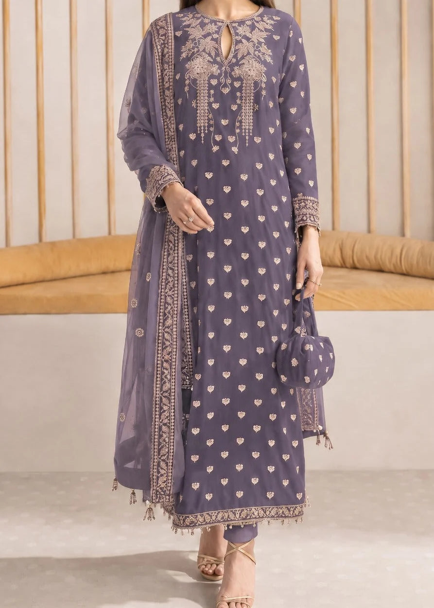 Embroidered 3pc Marina Dress With Embroidered Khadi Net Dupatta