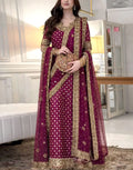 Heavy Embroidered & Adda Work Long Chiffon  Dress with Matching Potli Bag