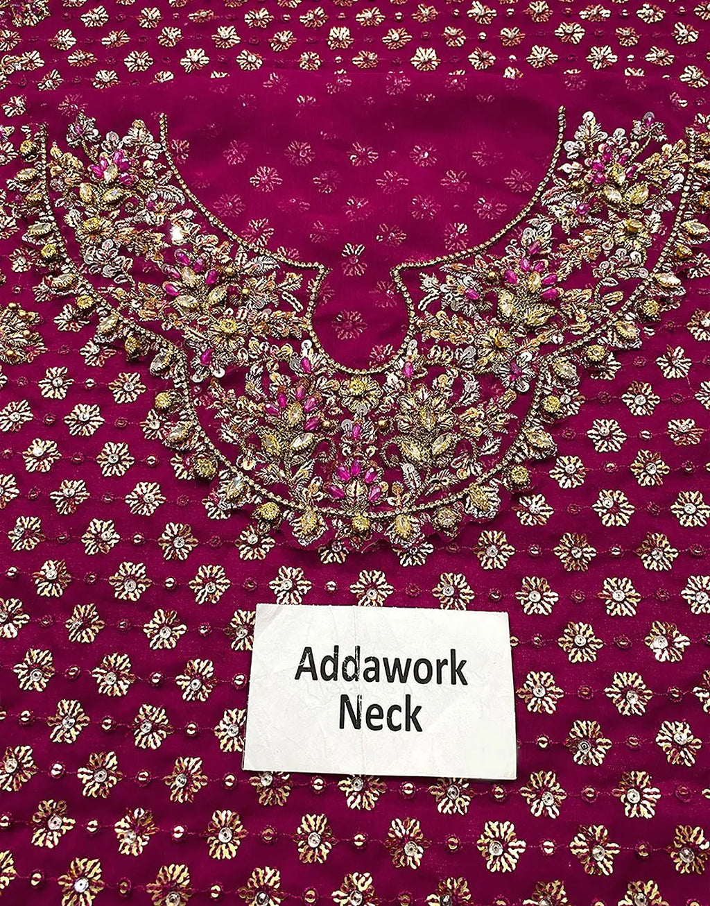 Heavy Embroidered & Adda Work Long Chiffon  Dress with Matching Potli Bag