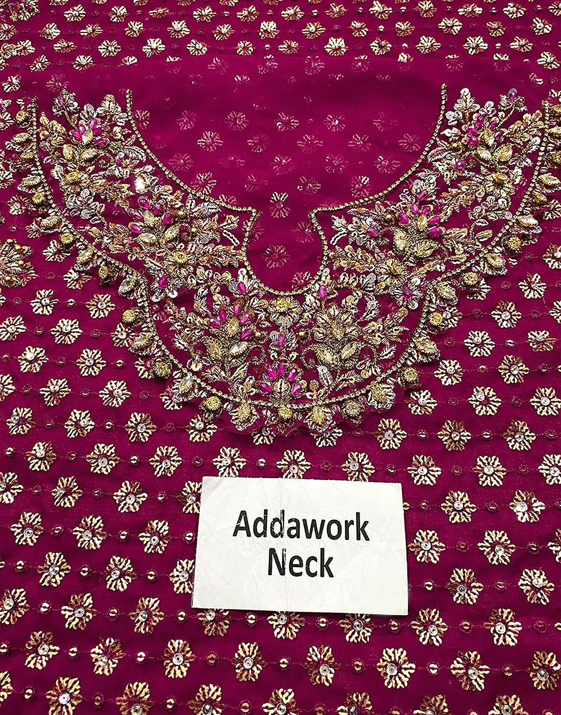 Heavy Embroidered & Adda Work Long Chiffon  Dress with Matching Potli Bag