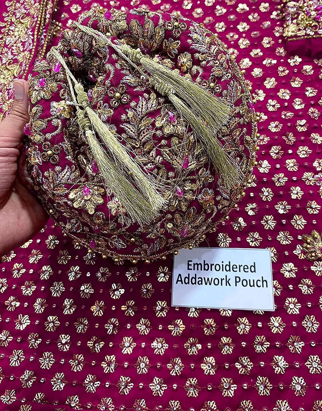 Heavy Embroidered & Adda Work Long Chiffon  Dress with Matching Potli Bag
