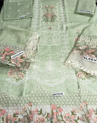 Heavy Schiffli Embroidered Cotton Party Dress with Emb. Chiffon Dupatta