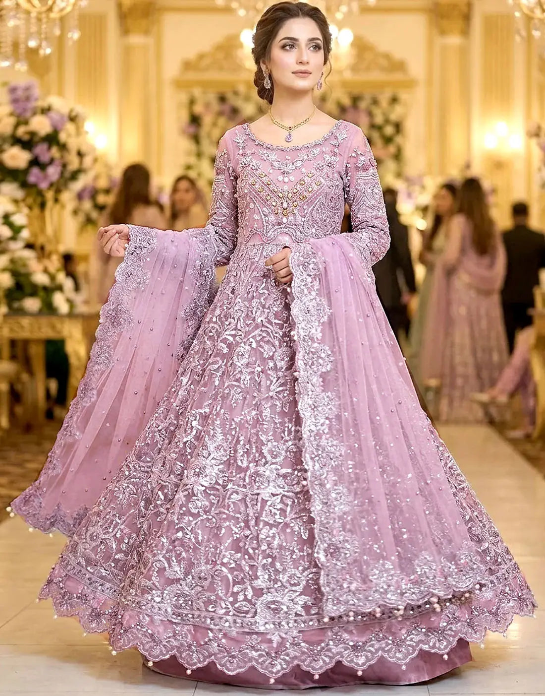 Glamorous Heavy Embroidered NET Maxi Dress with Hand Embellishments
