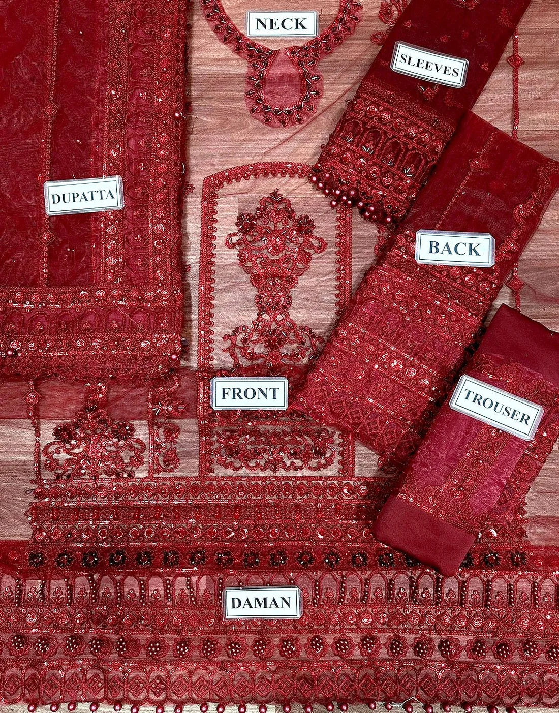Luxurious Embroidered with Handwork Red NET Wedding Dress